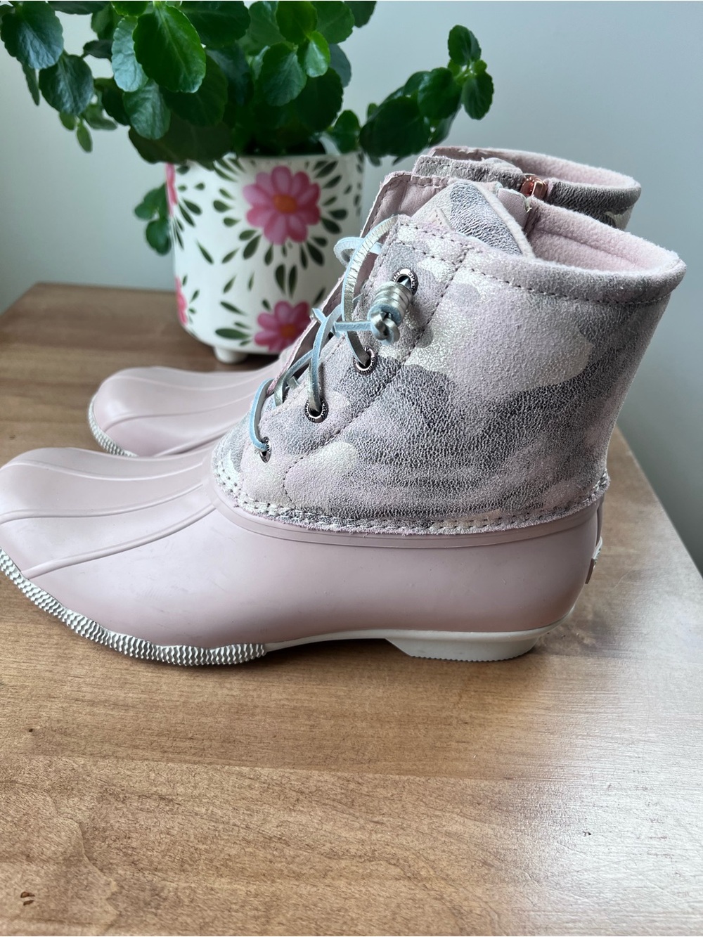 Sperry Women's Saltwater Metallic Camo Pink Waterproof Duck Boots Size 9 - Picture 8 of 10
